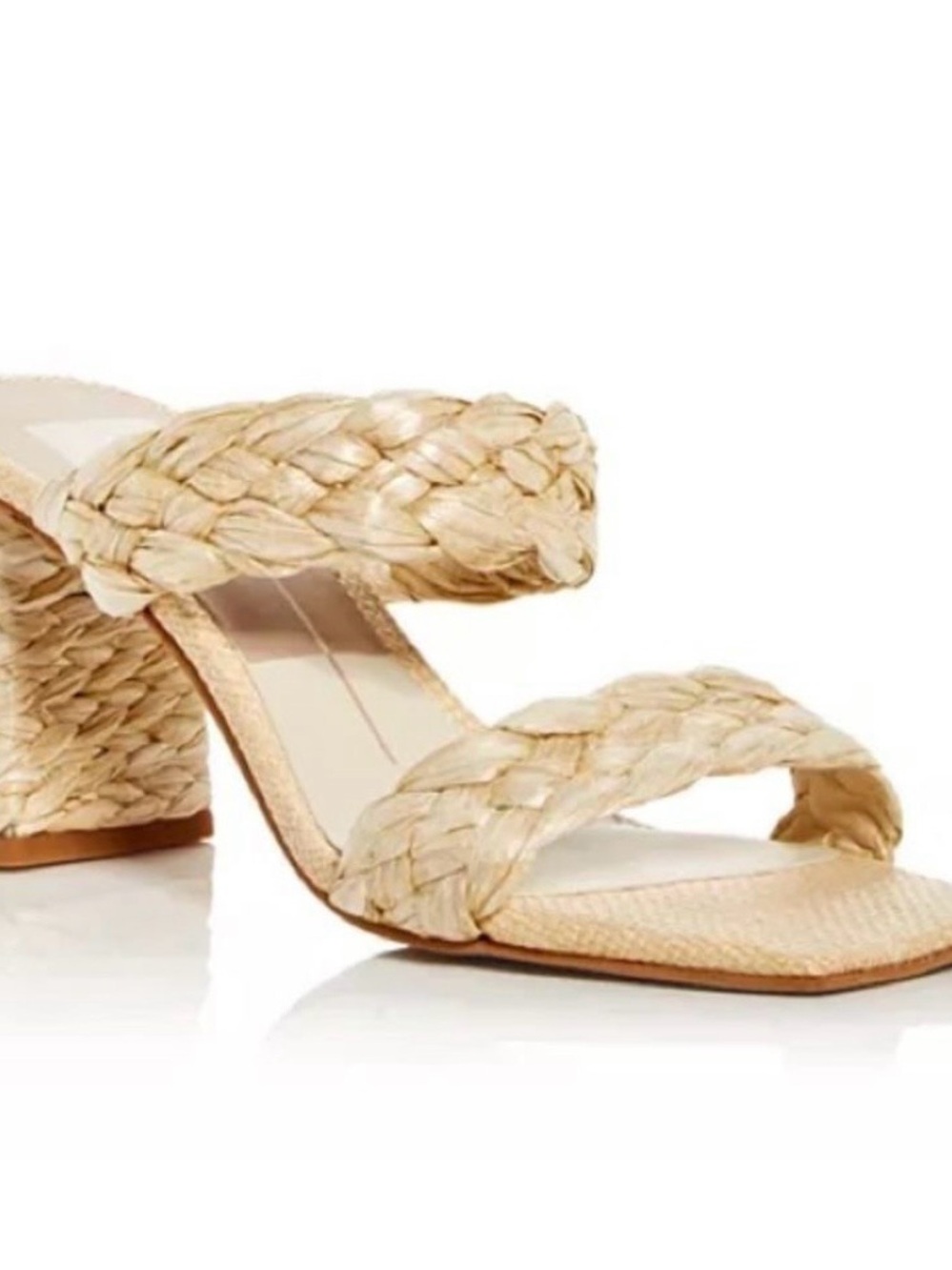 Dolce Vita Braided Raffia Block Heel Mules - Natural Beige